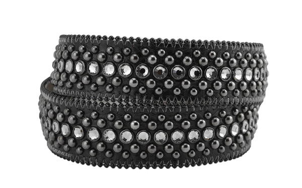 B.B. Simon Kish Black Lustrous Iced Silver Belt - Zunzle